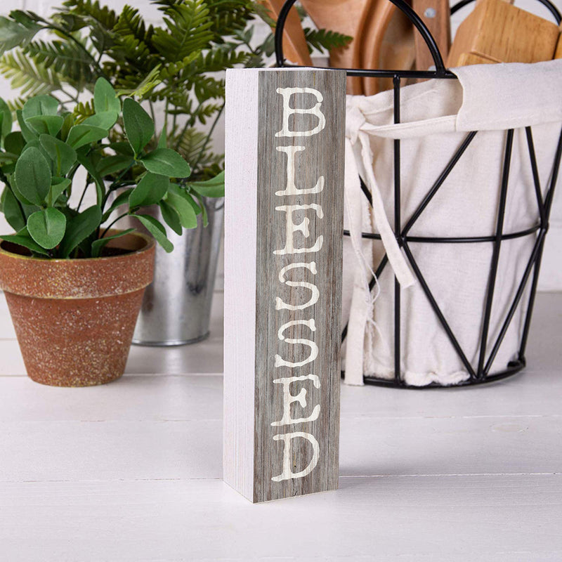 P. Graham Dunn Blessed Rustic Grey 7.25 x 1.5 Inch Wood Vertical Tabletop Block Sign