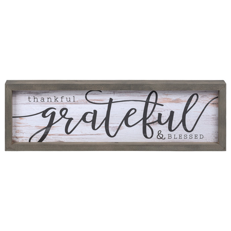 P. Graham Dunn Thankful Grateful Blessed Grey White 24.6 x 7.8 Inch Solid Pine Wood Farmhouse Frame Wall Plaque