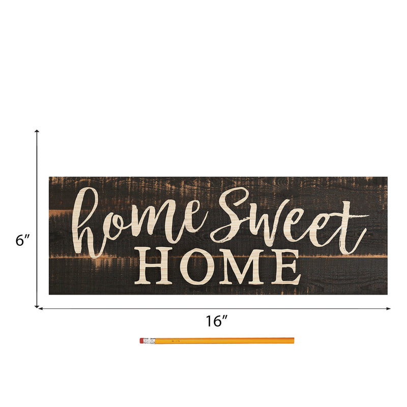 P. Graham Dunn Home Sweet Home Script Design Black Distressed 15.75 x 5.5 Inch Solid Pine Wood Plank Wall Plaque Sign