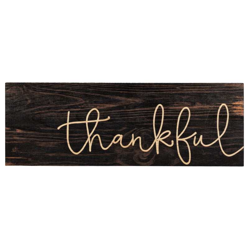 P. Graham Dunn Thankful Script Design Black Distressed 15.75 x 5.5 Inch Solid Pine Wood Plank Wall Plaque Sign