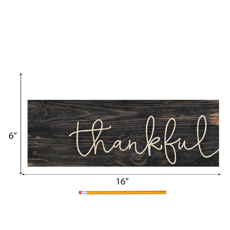 P. Graham Dunn Thankful Script Design Black Distressed 15.75 x 5.5 Inch Solid Pine Wood Plank Wall Plaque Sign