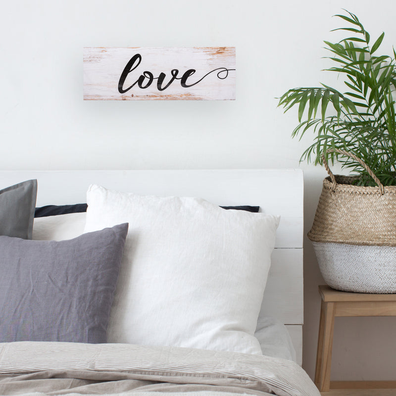 P. Graham Dunn Love Script Design White Wash 15.75 x 5.5 Inch Solid Pine Wood Plank Wall Plaque Sign
