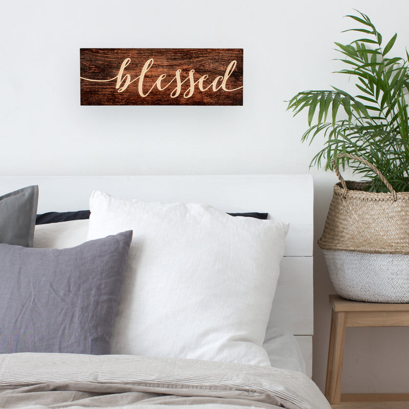 P. Graham Dunn Blessed Distressed Engraved 15.75 x 5.5 Inch Solid Pine Wood Plank Wall Plaque Sign