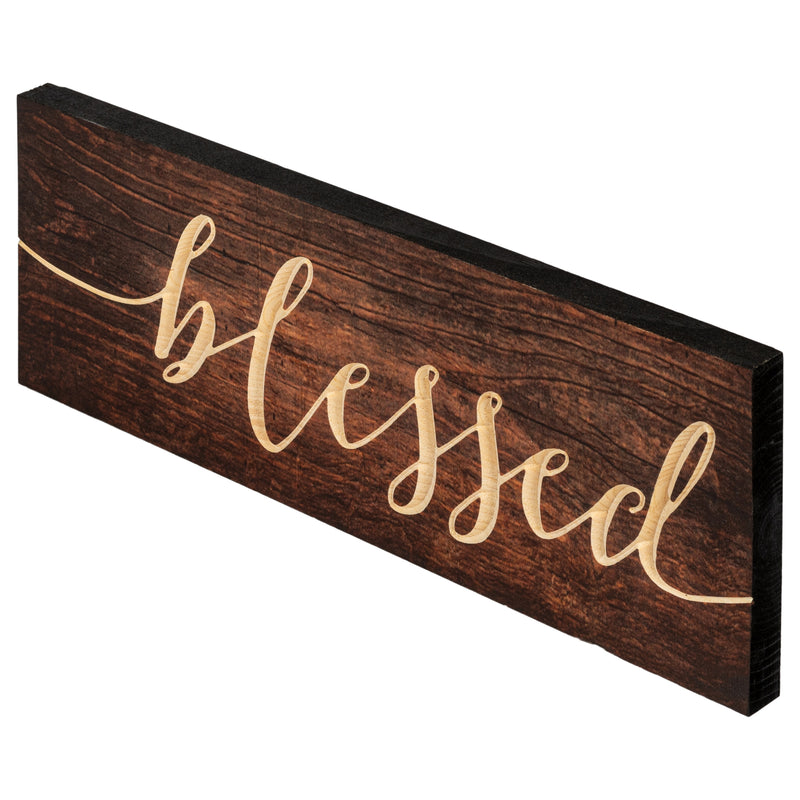 P. Graham Dunn Blessed Distressed Engraved 15.75 x 5.5 Inch Solid Pine Wood Plank Wall Plaque Sign