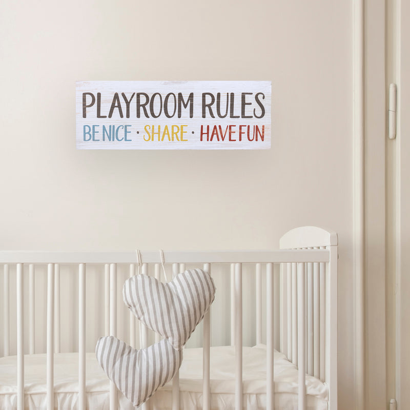 P. Graham Dunn Playroom Rules Be Nice Share Whitewash 15.75 x 5.5 Solid Wood Plank Wall Plaque Sign