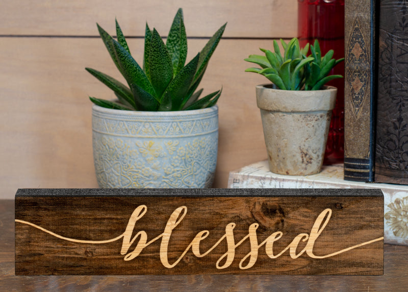 P. Graham Dunn Blessed Script Design 2.5 x 11.75 Inch Solid Pine Wood Farmhouse Stick Sign