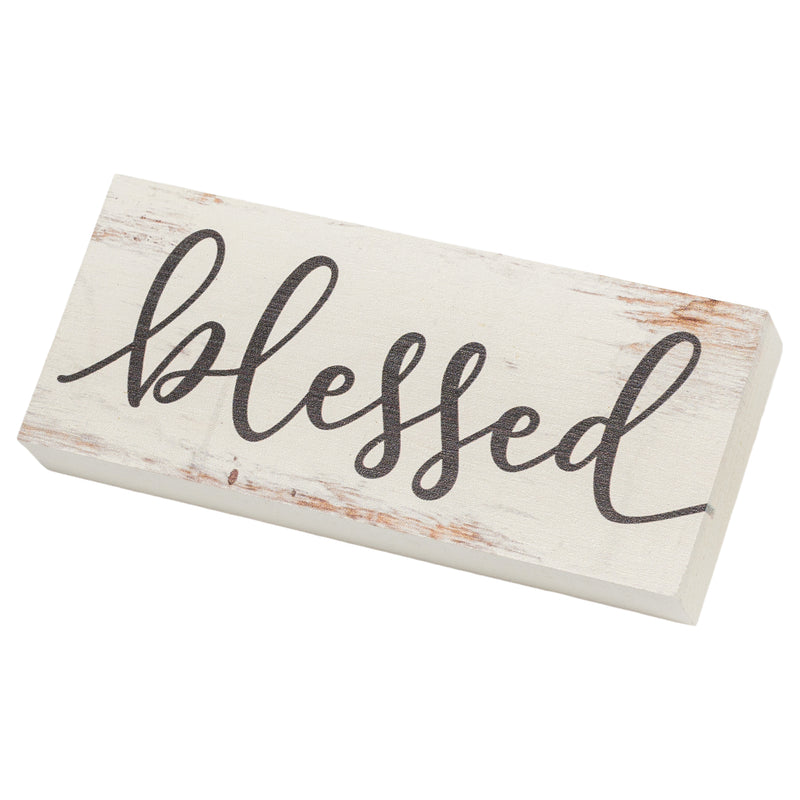 P. Graham Dunn Blessed Script Design White Wash 6 x 2.5 Inch Solid Pine Wood Farmhouse Stick Sign