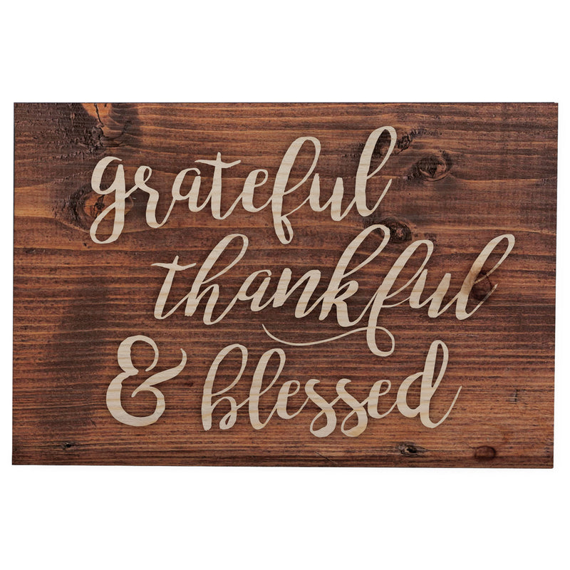 P. Graham Dunn Grateful Thankful Blessed Script Brown 5 x 3.5 Inch Solid Pine Wood Barnhouse Block Sign