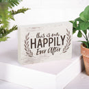 P. Graham Dunn This is Our Happily Ever After Laurel Wreath White 5 x 3.5 Inch Solid Pine Wood Barnhouse Block Sign