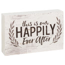 P. Graham Dunn This is Our Happily Ever After Laurel Wreath White 5 x 3.5 Inch Solid Pine Wood Barnhouse Block Sign