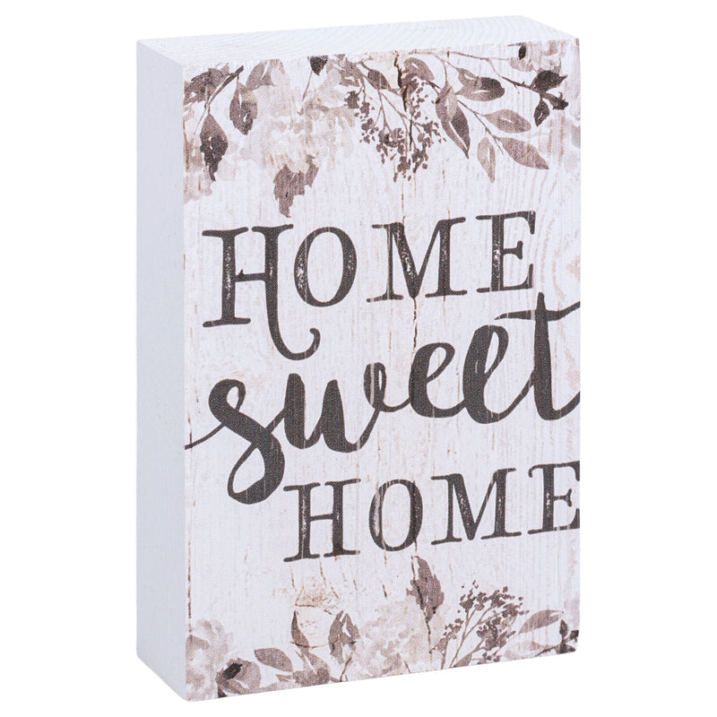P. Graham Dunn Home Sweet Home Grey Floral White 5 x 3.5 Inch Solid Pine Wood Barnhouse Block Sign