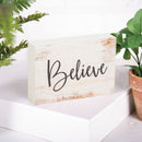 P. Graham Dunn Believe Grey Script White Wash 5 x 3.5 Inch Solid Pine Wood Barnhouse Block Sign