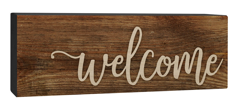 P. Graham Dunn Welcome Script Design Brown 10 x 3.5 Inch Solid Pine Wood Barnhouse Block Sign