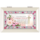 First Communion Jeweled Ivory Finish Music Box Plays Jesus Loves Me