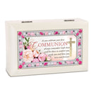 First Communion Jeweled Ivory Finish Music Box Plays Jesus Loves Me