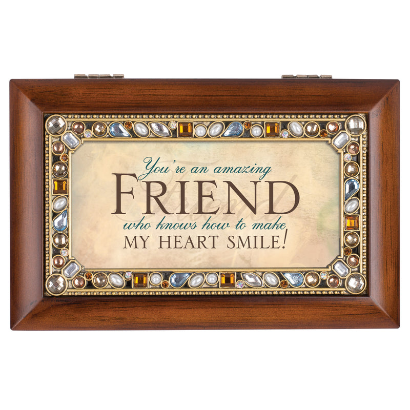 Amazing Friend Woodgrain Jewelry Music Box Plays What Friends Are For