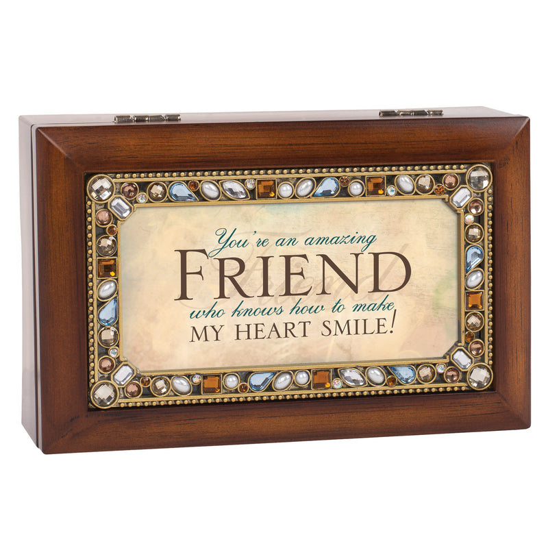 Amazing Friend Woodgrain Jewelry Music Box Plays What Friends Are For