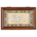 Grandmas are Angels Jeweled Woodgrain Jewelry Music Box - Plays Tune Wind Beneath My Wings