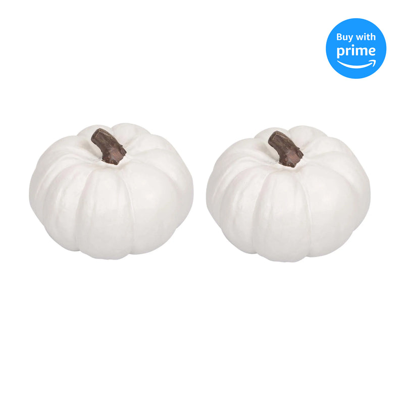 Front view of Classic White 6 inch Resin Harvest Decorative Pumpkins Pack of 2