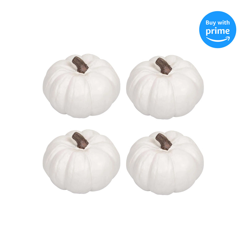Front view of Classic White 6 inch Resin Harvest Decorative Pumpkins Pack of 4