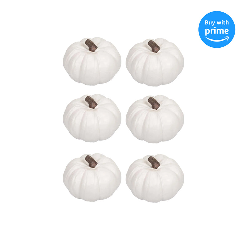 Front view of Classic White 6 inch Resin Harvest Decorative Pumpkins Pack of 6