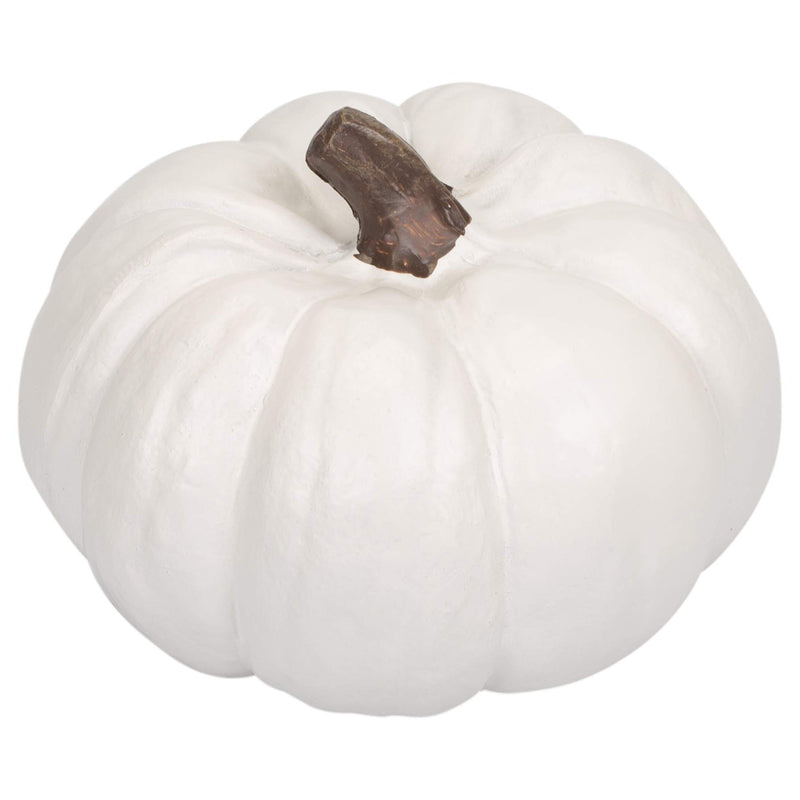 Front view of Classic White 6 inch Resin Harvest Decorative Pumpkin