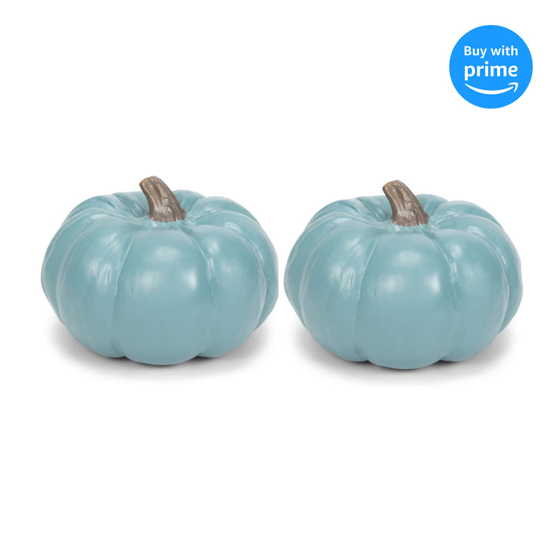 Front view of Teal Blue 6 inch Harvest Decorative Pumpkins Pack of 2
