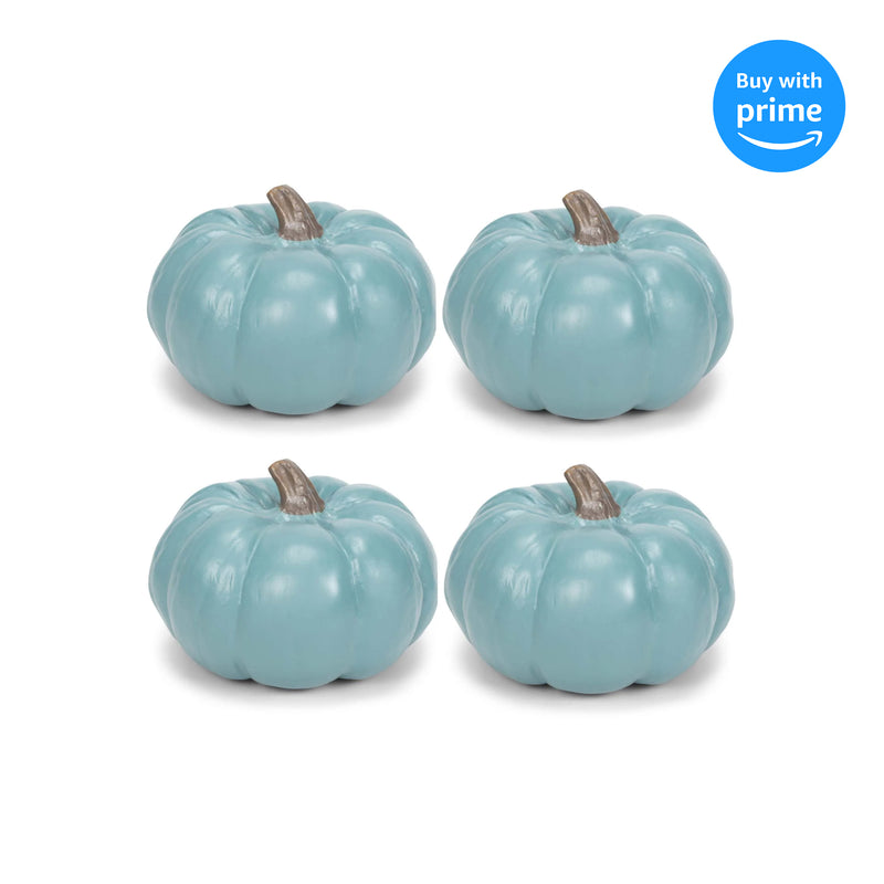 Front view of Teal Blue 6 inch Harvest Decorative Pumpkins Pack of 4