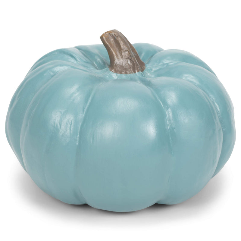 Front view of Teal Blue 6 inch Harvest Decorative Pumpkin