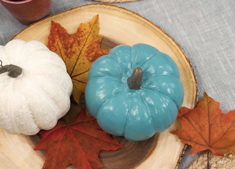 Teal Blue 6 inch Resin Harvest Decorative Pumpkin