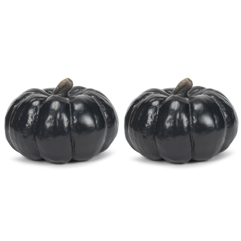 Midnight Black 6 inch Resin Harvest Decorative Pumpkins Pack of 2