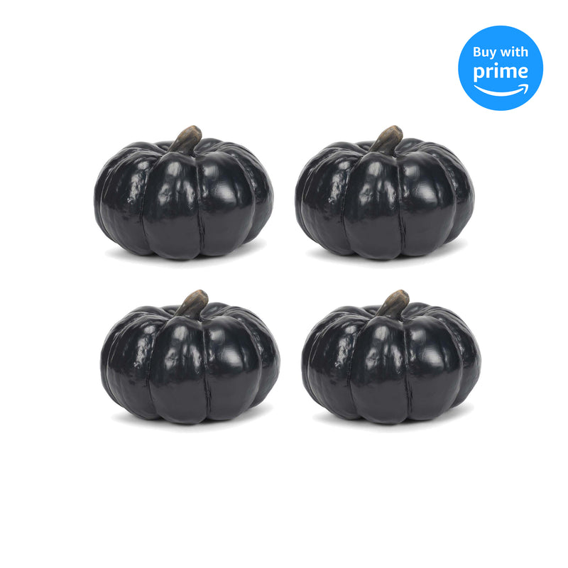 Front view of Midnight Black 6 inch Harvest Decorative Pumpkins Pack of 4