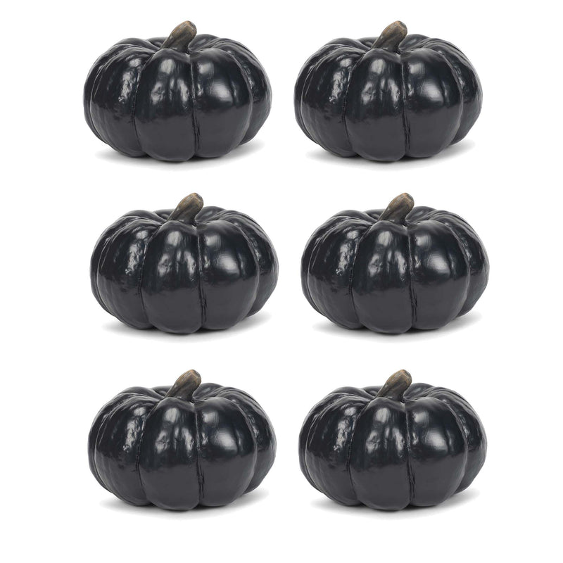 Front view of Midnight Black 6 inch Harvest Decorative Pumpkins Pack of 6