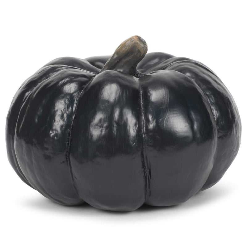 Front view of Midnight Black 6 inch Harvest Decorative Pumpkin
