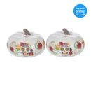 Front view of Floral 6 inch Resin Day of The Dead, Dia De Los Muertos Decorative Pumpkins Pack of 2