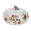 Front view of Floral 6 inch Resin Day of The Dead, Dia De Los Muertos Decorative Pumpkin