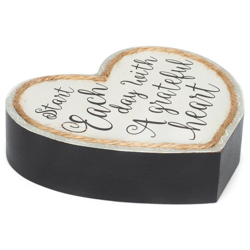 Dicksons Start Each Day Grateful Heart Twine String Gray 4.5 x 5 Heart Shaped Wood Table Top Sign Plaque
