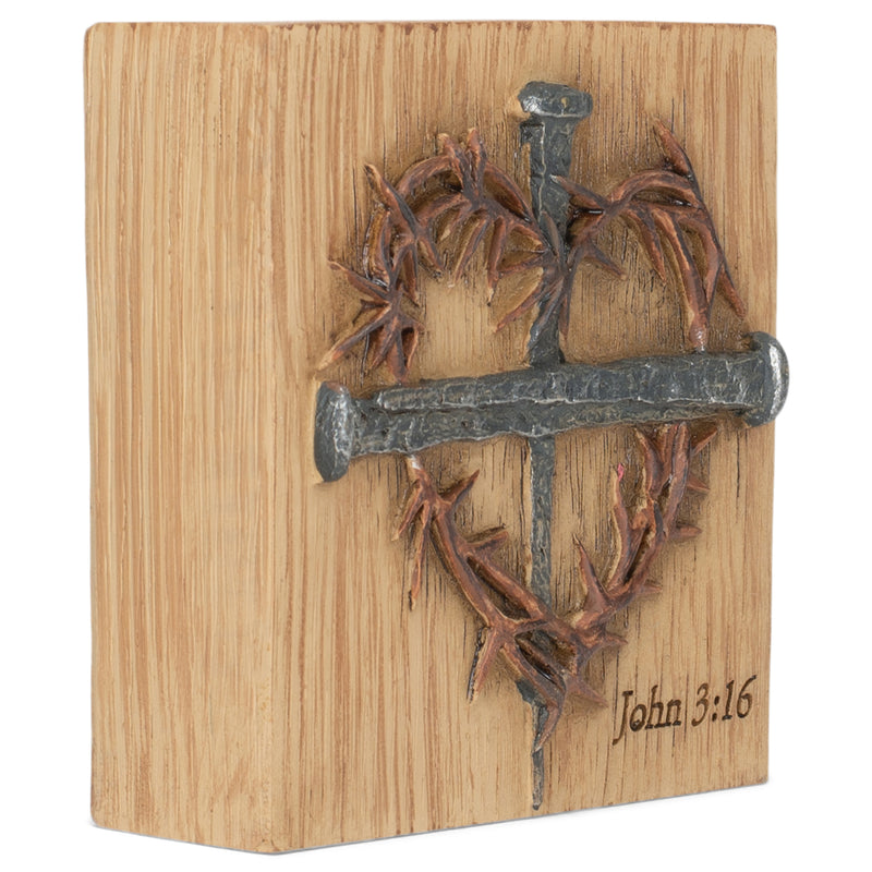 Dicksons God So Loved John 3:16 Nail Cross and Thorn Heart 3 inch Table Plaque Sign