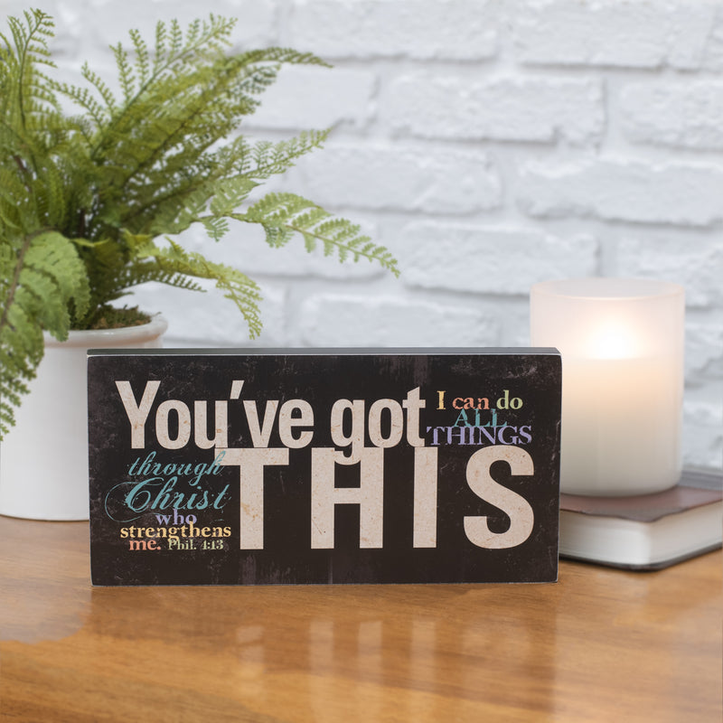 WenNuNa Youve Got This Philippians 4:13 Distressed Black 5 x 10 Wood Table Top Sign Plaque