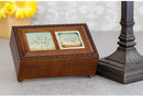 Top down view of Memory Loved Ones Live On Woodgrain Rope Trim Petite Jewelry and Music Box