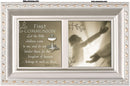 First Communion Brushed Silver Music Box Plays Amazing Grace