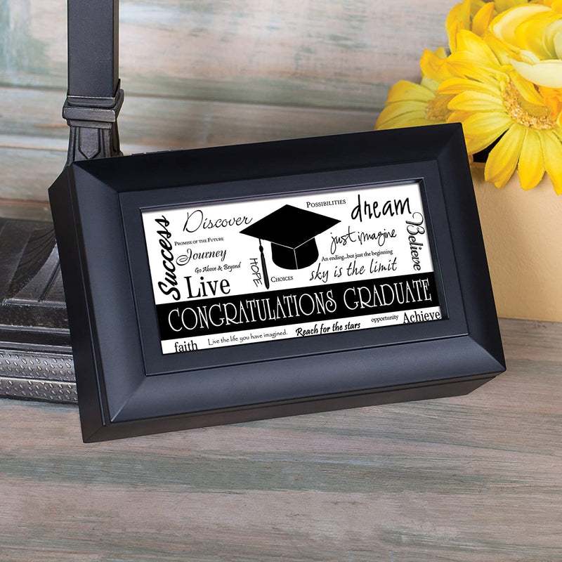 Top down view of Congratulations Graduation Black Petite Jewelry and Music Box