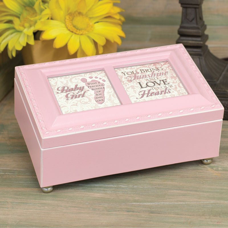 Baby Girl Distressed Pink Petite Music Jewelry Box Plays Brahmss Lullaby