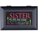 Top down view of Sister So Important World Not Complete Matte Black Petite Jewelry and Music Box