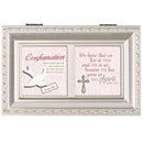 Confirmation We Live in Him Brushed Silvertone Jewelry Music Box Plays Amazing Grace