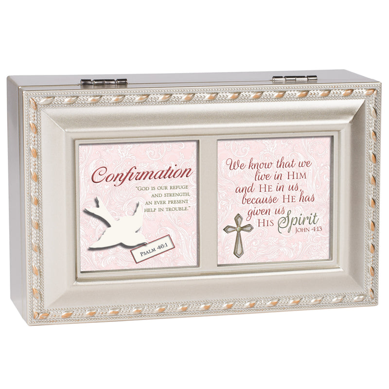 Confirmation Scripture Brushed Silver Music Box Plays Amazing Grace