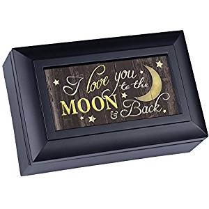 Love You to the Moon and Back Matte Black Jewelry Music Box Plays Wonderful World