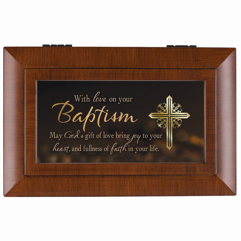 Love On Baptism God's Joy Heart Faith Woodgrain Petite Jewelry Music Box Plays Amazing Grace