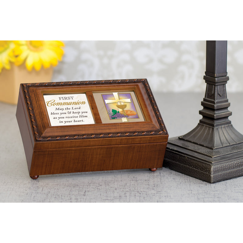 First Communion Blessings Woodgrain Music Box Plays How Great Thou Art