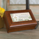 First Communion Scripture Woodgrain Music Box Plays Amazing Grace